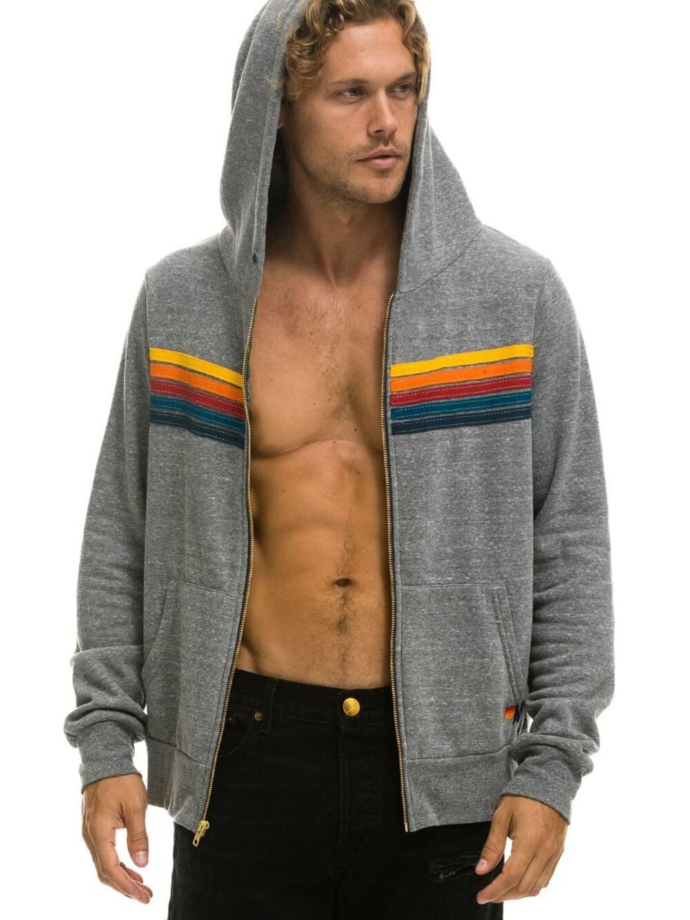 NEW Aviator Nation 5 Stripe Zip Hoodie Sweatshirt Medium Heather Grey $196 msrp - Picture 4 of 6